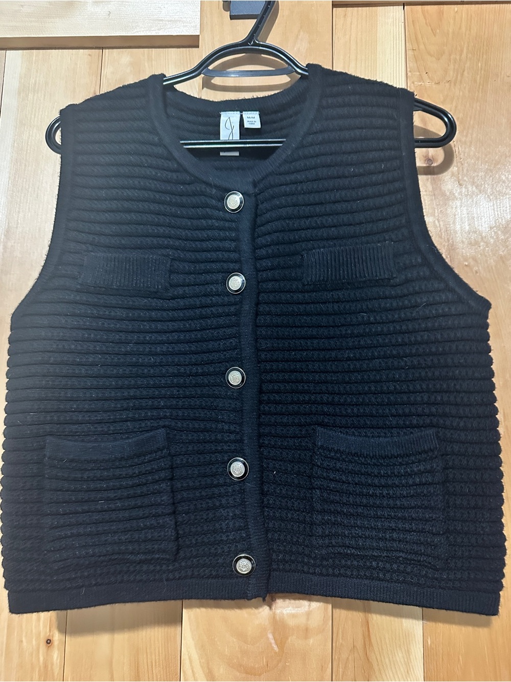 Joie Black Ribbed Knit Button Front Vest